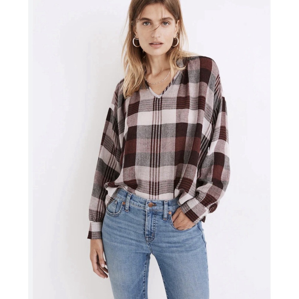 Madewell Women's  Highroad Popover Shirt Plaid Sz‎ XXL Blouse Top Casual Coastal